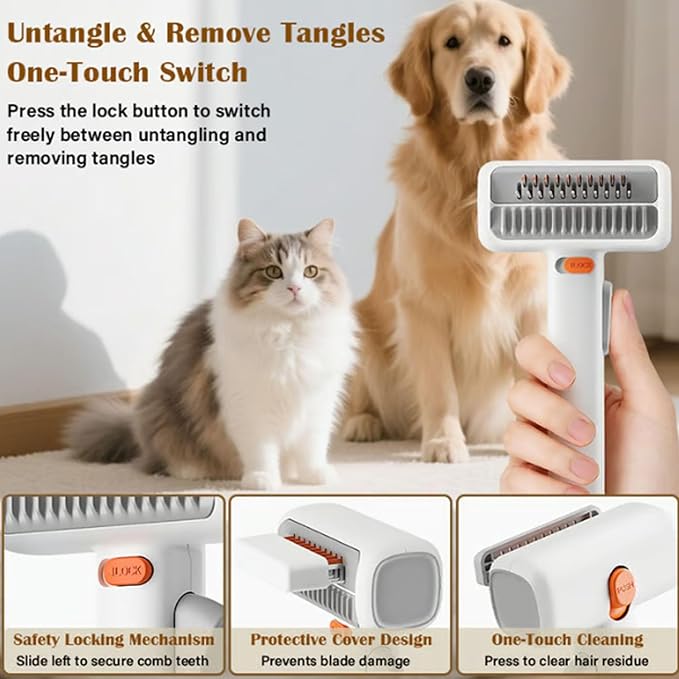 2-in-1 Pet Self Detangling Grooming Comb, Dematting Comb for Dogs and Cats, Professional Undercoat Rake for Long Hair Cat Brush, Dog Detangler Brush to Remove Mats and Tangles (2)