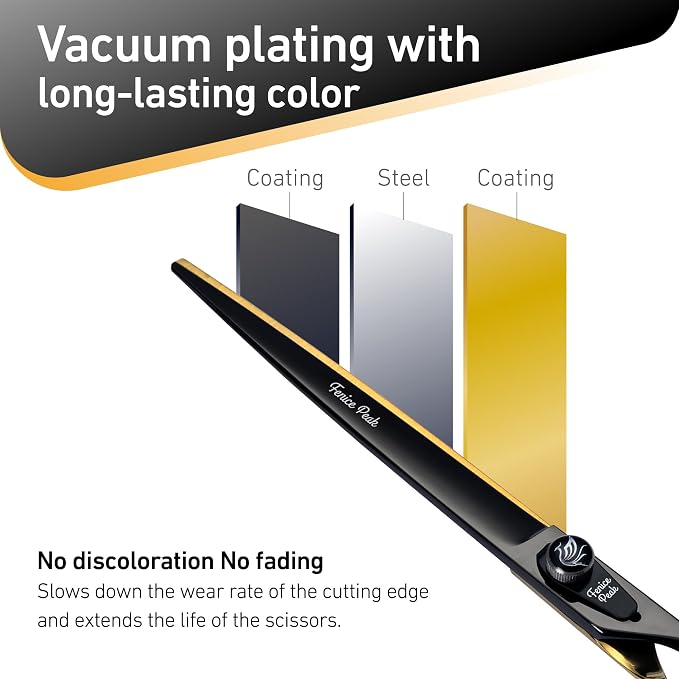 7'' Black Dog Grooming Scissors Goldern Straight Shears with Ergonomic Offest Handle and Pattern Screw Pet Grooming Trimming Shears Durable and Sharp 440C