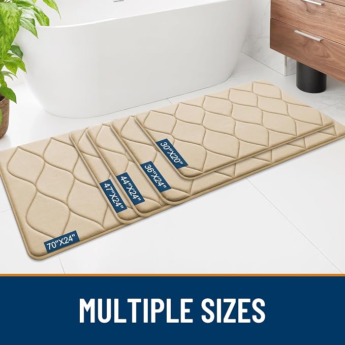 Smiry Memory Foam Bath Mat 47''x24'', Ultra Soft Non-Slip Bathroom Rug, Plush Water Absorbent Quick Dry and Machine Washable Floor Mat for Shower, Tub & Home Decor, Beige
