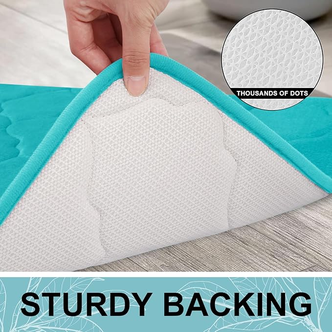 OLANLY Memory Foam Bath Mat Rug 59x20, Ultra Soft and Absorbent Bathroom Rugs, Non-Slip, Comfortable, Machine Washable Bath Carpet for Bathroom Floor, Tub, Shower and Home Decor Accessories, Teal
