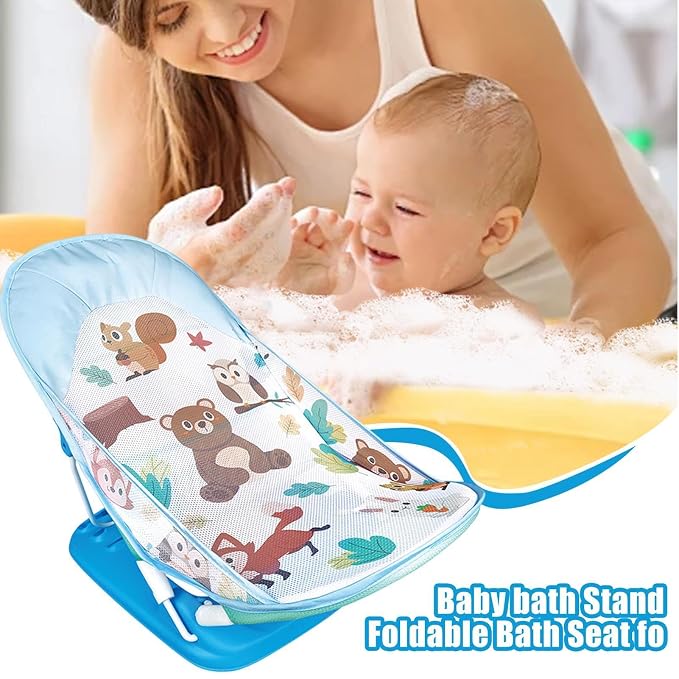 Folding Toddler Bather, Skin-Friendly Adjustable Baby Bath Tub, 23.62x13.78x12.99 inches, Foldable Shower Bathtub Seat, Support Net Bathtub for Kids, Family, and Friends