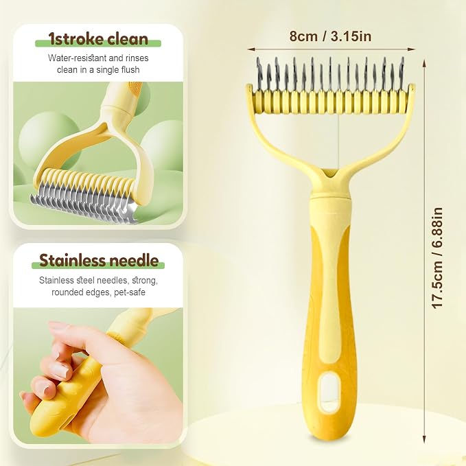 Double-Sided Pet Grooming Brush for Dogs and Cats, 2026 New Dog Deshedding Brush, Dematting Comb Removes Tangles Knots and Loose Fur, Ergonomic Pet Grooming Tool (Yellow)