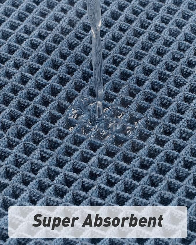 AMOAMI Upgraded Waffle Runner Rug Super Absorbent Non Slip Bath Mats for Bathroom Machine Washable Bathroom Runner Rug with Tassels, Ideal for Hallway Bedroom Laundry Room, 2'x 5'(24" x 60"), Blue