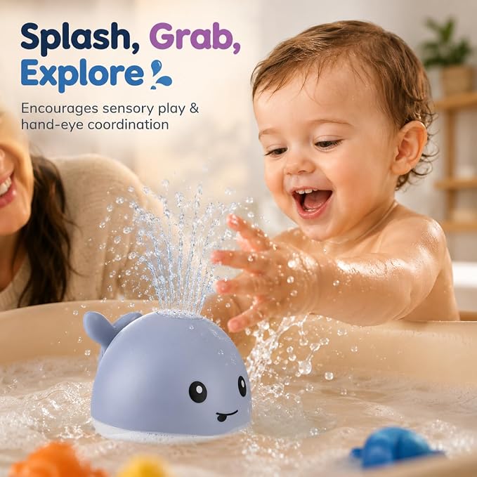 Gigilli Bath Toys for Kids, Baby Bath Toys, Pool Water Toys for Toddlers, Babies Boy Girl Gifts, Light Up Whale Bath Toy Sprinkler, Birthday Bathtub Fountain Toy