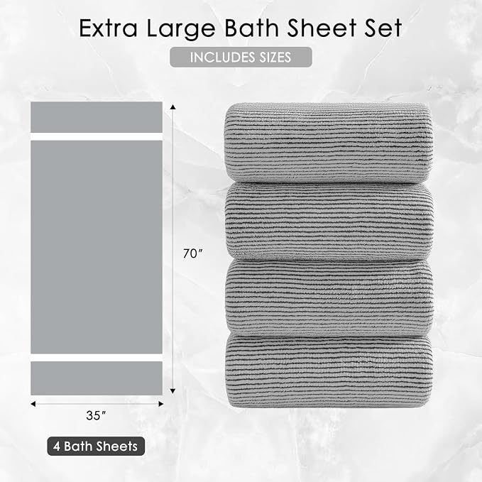 4 Piece Bath Towel Set 35"x70"Oversized Bath Towel for Bathroom Ultra Soft Fluffy Extra Large Bath Sheet Luxury Premium Bathroom Towel Highly Absorbent Quick Dry Shower Towel for Hotel Spa,Dark Grey