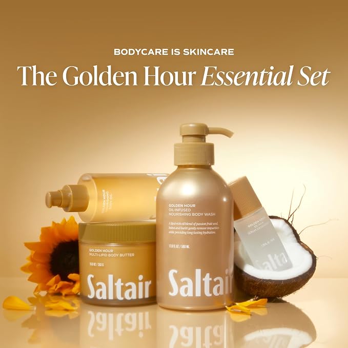 Saltair Body Oil – Jumbo Size After Shower and Bath Oil for Women and Men. Botanical, Non-Greasy, Well-Absorbing Moisturizer for Hydrating Dry Skin – 10oz Bottle, Golden Hour Scent