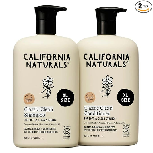 California Naturals Classic Clean Vanilla Bloom Shampoo Conditioner Set, Natural, Vegan, Cruelty, Silicone, Paraben, and Sulfate Free, All Hair Types, 20 Fl Oz