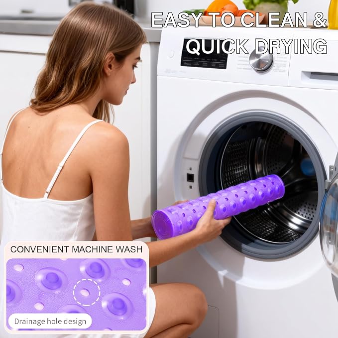 Anti-Slip Bathtub Shower mat, 40×16 inch（ 100 × 40cm） Soft Oversized Machine Washable Non-Slip Bathtub mat with Drainage Holes, Bathroom Floor Suction Cup.（1-Clear Purple）