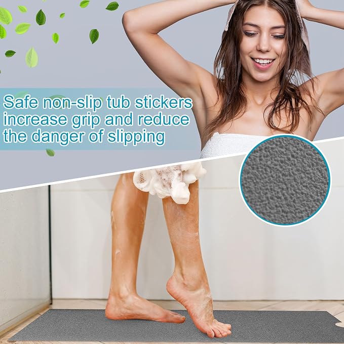 Dunzoom 16" x 40" Non Slip Bathtub Mat with Drain Cut Out Anti Slipping Non Skid Safe Tub Mat Adhesive Peel and Stick Bath Tub Mat PEVA Tub Sticker for Shower Floor Boat Wet Areas(Gray)