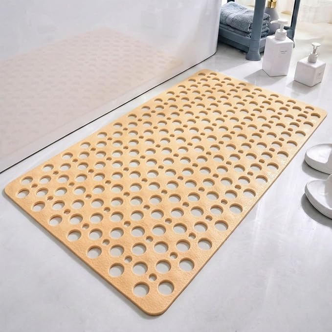 Casa and Beyond Shower Mat, Secure Shower Mat-Non-Slip, Washable Non-Slip Bathtub Mats, with Suction Cups and Drain Holes, Soft Textured Design, Easy to Clean for Bathroom (Beige, 27.6" x 15")