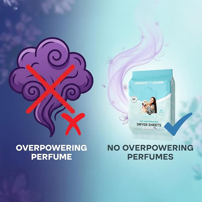 Uproot Clean Dryer Sheets Pet Hair Reducing (50 Pcs) Summer Wisteria Scent: The Ultimate Pet Hair Dryer Sheets for Homes With Animals - Reduces the Static Clinging of Fur - Gentle on Sensitive Skin