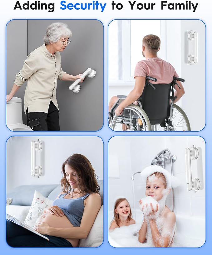 Upgraded Grab Bars for Shower Bathtub Bathroom Wall, Heavy-Duty Suction Grab Bars Shower Handle Safety for Elderly Seniors Handicap, No Drilling Tool-Free, Easy Removal and Reusable (White)