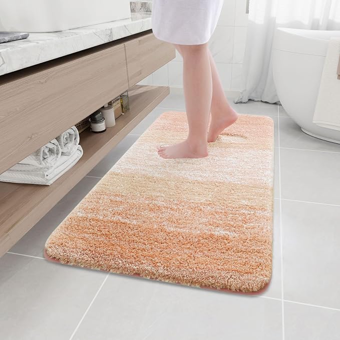Arotive Microfiber Bathroom Rugs, Shaggy Soft and Absorbent Bath Rug, Thick Plush Machine Washable Dry Bath Mats for Bathroom, Tub and Shower, 44x24, Peach, Rectangular