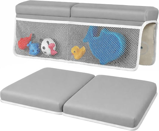 Baby Bath Kneeler and Elbow Rest Pad Set - Non-Slip Quick Dry Bath Kneeling Pad and Bath Elbow Rest Pad with Pockets for Baby Bath Essentials