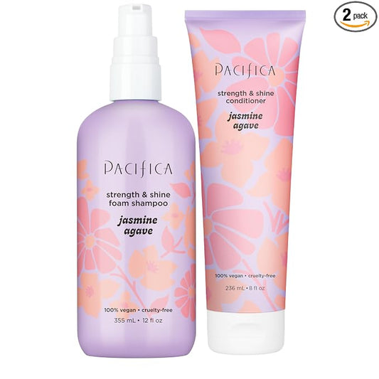 Pacifica Jasmine Agave Strengthening Shampoo & Conditioner Set – Clean Vegan Shampoo & Conditioner for Weak Or Brittle Hair (Including Color-Treated), Stronger Shinier Strands No Silicones or Parabens