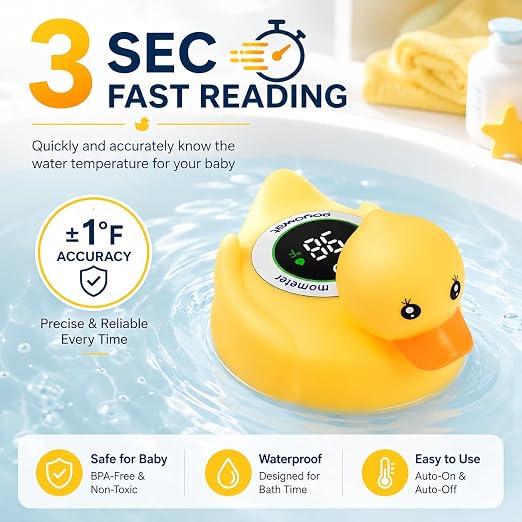 Baby Bathtub Thermometer with LED Display Screen+Cute Duck toy-2-in-1 | Color Coded Alarm (Cold/Comfortable/hot) Bath Temperature Monitor, Adorable Floating Toys for Infants, Essential for Babies