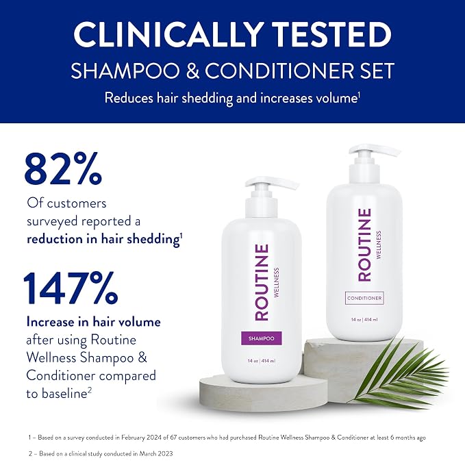 Routine Wellness Shampoo & Conditioner Set - Rosemary & Lemongrass | Clinically tested shampoo for thinning hair with biotin, pea peptides, saw palmetto oil, color safe, sulfate free