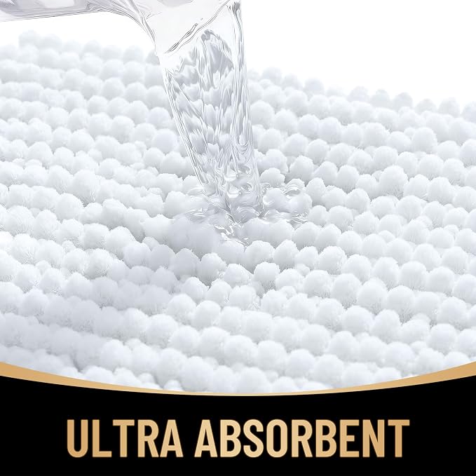 OLANLY Thick Large Bathroom Rugs 59x35, Extra Soft Absorbent Chenille Bath Rugs, Rubber Backing, Machine Wash Dry, Bath Mats for Bathroom Floor, Tub and Shower, Home Decor Accessories, White
