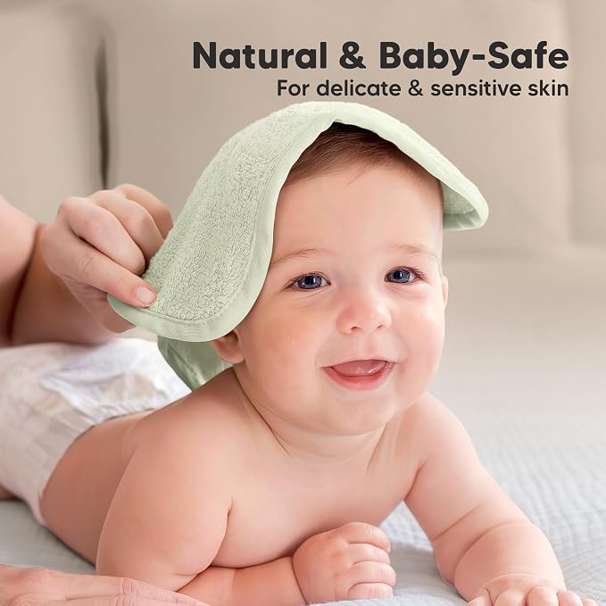 6-Pack Baby Washcloths, Soft Absorbent Washcloths for Face, Body (Verde) | Viscose from Bamboo Washcloths, Baby Towels, Newborn, Kids, Toddlers, Infant, Gentle on Sensitive Skin, 10x10, Reusable