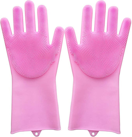 Sene Pet Grooming Gloves, Silicone Gloves Dog Bathing Supplies Hair Removal Gloves, High Density Teeth Bathing Shampoo Shedding Bath Brush Scrubber Washing for DOD and Cat (Pink)