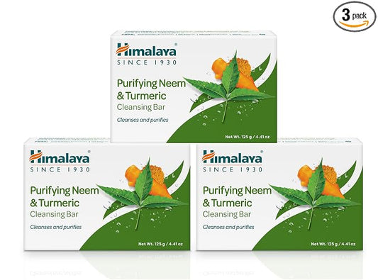 Himalaya Purifying Neem & Turmeric Cleansing Bar Soap, Neem Soap Bars for Face and Body, Turmeric Soap Bar,Face Soap Bar,Face Wash Bar,Bath Soaps,Body Soap Bars,Natural Soap,Soft and Clean Skin,3 Pack