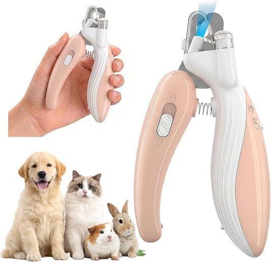 Cat & Dog Nail Clippers with LED Light, Illuminates Nail Bloodline to Prevent Overcutting, Pet Nail Trimmer with Safety Guard & Built-in Nail Catcher for Dog Cat Rabbit Small Animals(Pink)