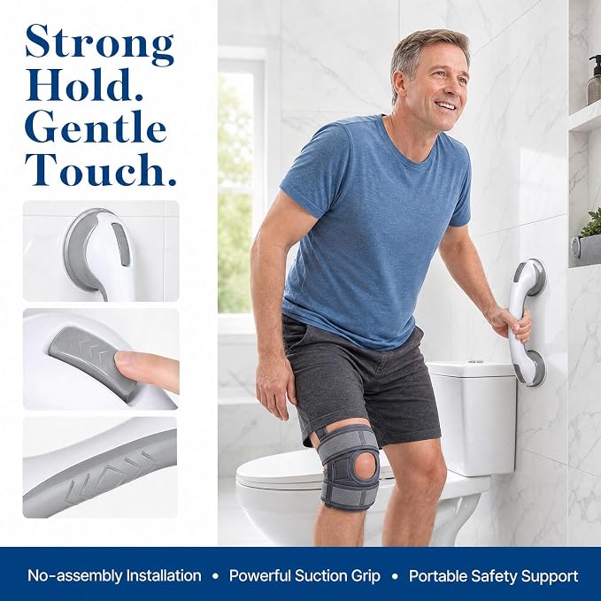 Grab Bars for Showers and Bathtubs 2 Pack, 12 Inch, Yenisyea | Suction Cup Shower Handles for Elderly and Seniors, Heavy Duty Shower Safety Bars for Bathroom Removable No Drill
