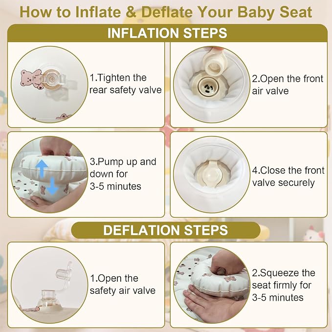 Inflatable Baby Seat for Babies 3-36 Months, Baby Chair with Fence & Built in Air Pump, Blow Up Floor Baby Seat with Back Support, Inflatable Baby Chair Sit Me Up for Home Bear-Tray