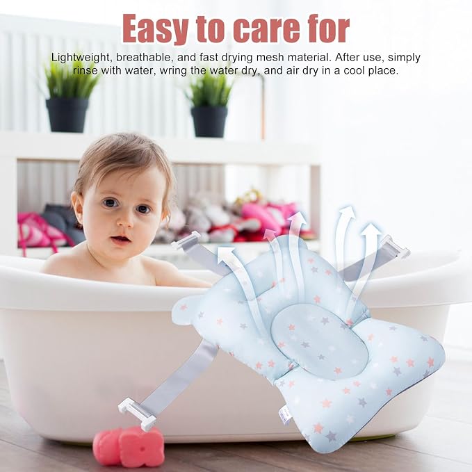 Baby Bath Pad | Foldable Travel Baby Baths Tub, Babies Tub with Soft Baths Mat, Babies Bath Seat Support Net, Non-Slip, 3 Safety Belts, for Home Travelling