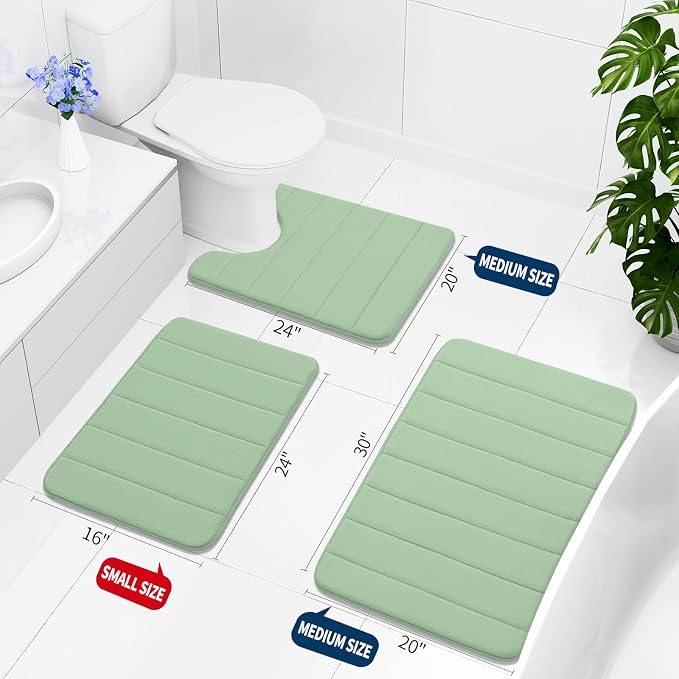 Buganda Memory Foam Bath Mat, 30" x 20", Ultra Soft Bathroom Rugs, Water Absorbent and Machine Washable Bath Rug for Bathroom, Shower, and Tub, Sage Green