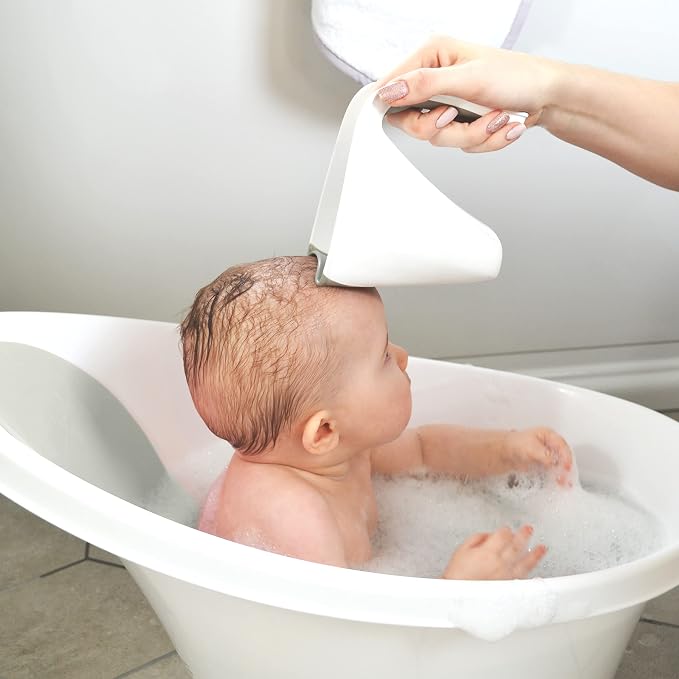 Shnuggle Newborn Bath Essentials Bundle | Baby Bath with Support Bump and Soft Backrest & Rinse Jug | Safe, Gentle, and Stylish Bathtime Set for Babies & Toddlers | Taupe