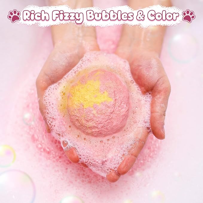 Toylink Bath Bombs for Kids with Surprise Inside for Girls Boys, 12 Pack Kids Bath Bombs with Dog & Cat Toys Pretend Playset Handmade Bubble Bath Fizzies Birthday Christmas Gift Set