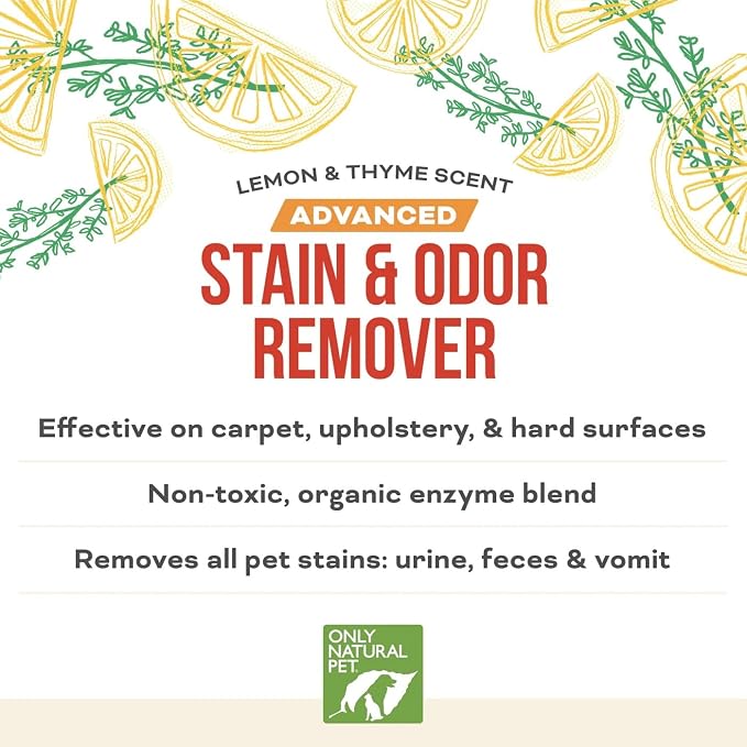 Only Natural Pet Advanced Stain & Odor Eliminator – Enzyme Powered Pet Urine Cleaner & Deodorizer for Cats – Hardwood Floors, Carpets & Upholstery – Fresh Mandarin Orange & Green Tea Scent – 32 fl oz
