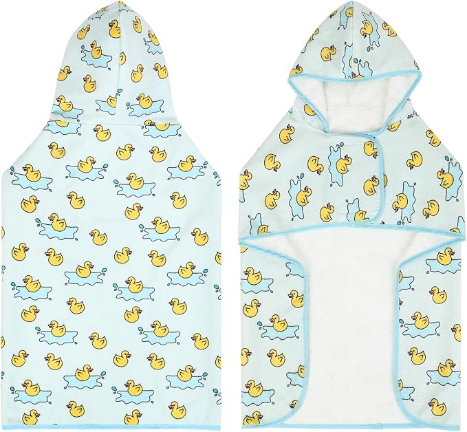 HDE Dog Bathrobe Super Absorbent Quick Drying Puppy Towel Wrap Coat Adjustable After Bath Robes with Hood for Dog Sizes S-XXL Rubber Duck Puddles XXL