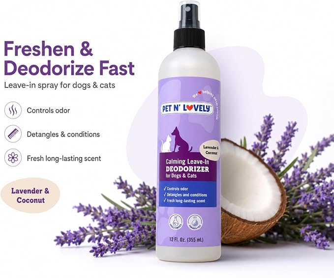 Pet N' Lovely Calming Leave-in Deodorizer, 12 Fl. Oz | Controls Odor, for Dogs and Cats, Detangles & Conditions, Fresh Long Lasting Scent
