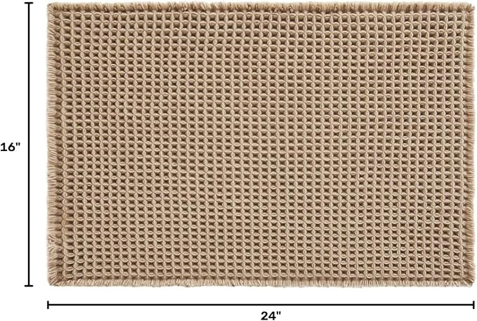 TYUU Waffle Bath Mat, Boho Bathroom Rugs Non Slip Washable Super Absorbent Quick Dry Bath Mat Farmhouse Bathroom Decor, 24"x16" Beige