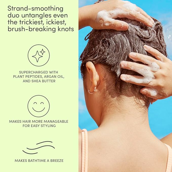 Evereden Kids Detangling Shampoo & Conditioner Set, Ages 3+ | Dermatologist-Tested, Gentle, No Silicones | With Plant Protein Peptides & Argan Oil | Vegan Children's Haircare, Sulfate & Paraben-Free
