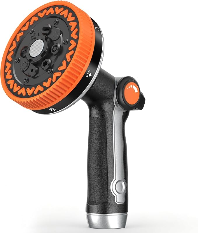 Insoma Full Metal Garden Hose Nozzle, Heavy Duty Water Hose Sprayer 8 Spray Patterns with Thumb Flow Control, Ergonomic Grip, Gentle Mist for Plants, Water-Saving, for Watering, Washing & Pets