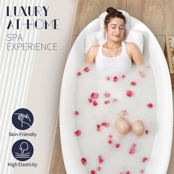 Full Body Bath Pillow for Bathtub, Thick Bathtub Cushion, Luxury Tub Pillow for Bath for Headrest Neck and Back Support White 60" x 16"