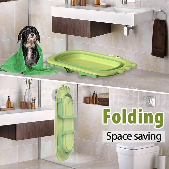 Dog Bath Tubs,31 inch Portable Folding Bathtub with Drainage Hole for Bathing/Shower,Dog Cat Swimming Pool Bathing Tub Washing Basin,Foldable Collapsible Pet Tub for Small Medium Pets-Green