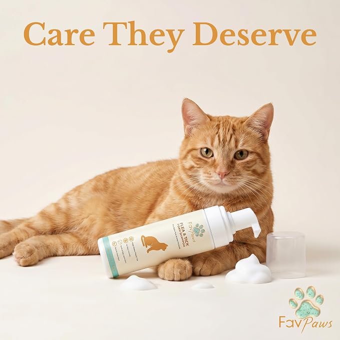 Flea & Tick Cat Waterless Foam Shampoo – No Rinse Grooming Formula – Gentle Care Coat Cleansing – Fresh Clean Scent – Dry Shampoo for Cats and Kittens -200 ml (6.7 fl oz)