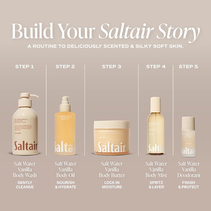 Saltair Body Wash 2-Pack – Salt Water Vanilla – Moisturizing Body Wash with Multi-Algae Complex – Scented Shower Gel for Women and Men – 2x 17oz – Vegan, Cruelty-Free, Paraben-Free