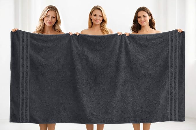 DAN RIVER 2 Pack Luxury Bath Sheets 35x70, 600 GSM, Soft & Quick Dry 100% Ring Spun Cotton Towels Ideal for Hotels, Spas, Gyms & Salons Extra Large, Dark Gray