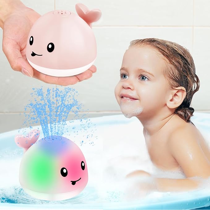 Gigilli Light Up Whale Bath Toy Sprinkler, Bath Toys for Kids Ages 1-3 Pink