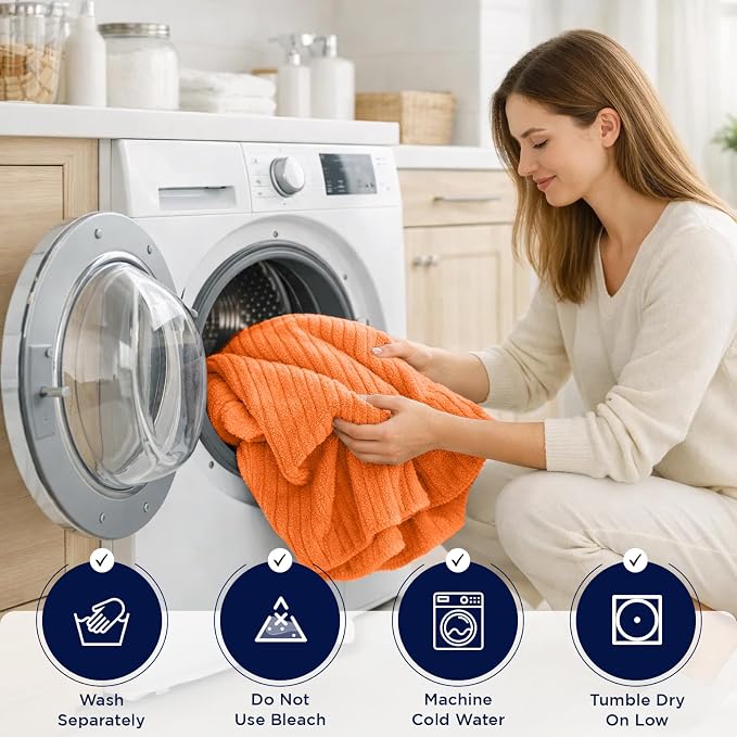 DAN RIVER Pack of 2 Bath Sheet 35x70 Inches, Soft Ribbed Fluffy Bath Sheets Towels for Adults, Quick Dry Shower Towels - Orange