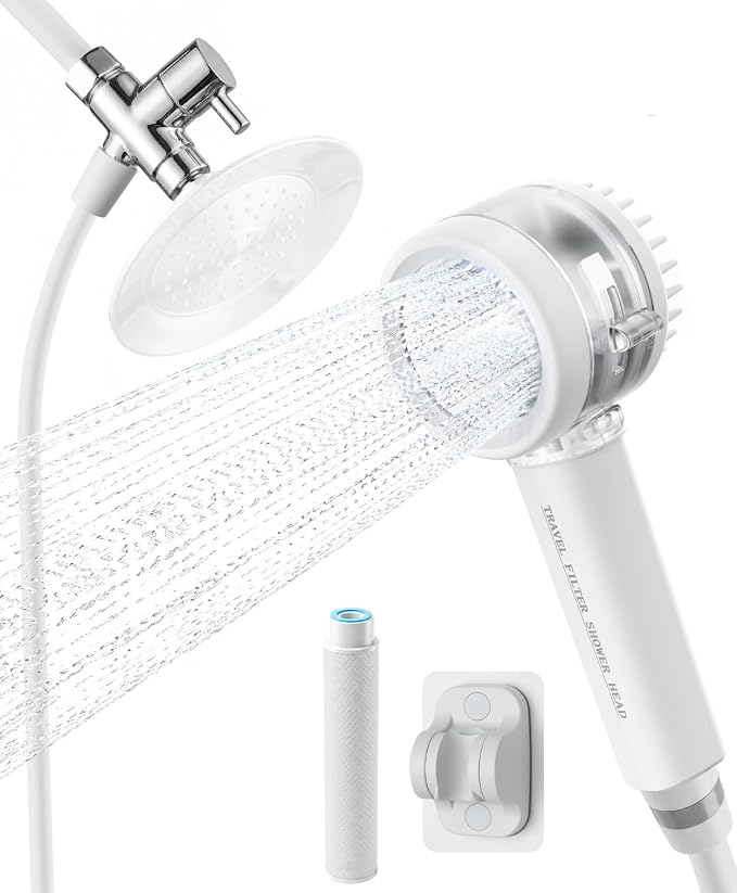 Premium Filtered Dog Shower Attachment, High Pressure Handheld Sprayer with One-Touch Water Control, G1/2" Metal 3-Way Diverter & 100" Hose for Easy Pet Bathing(Silver Spray Face)