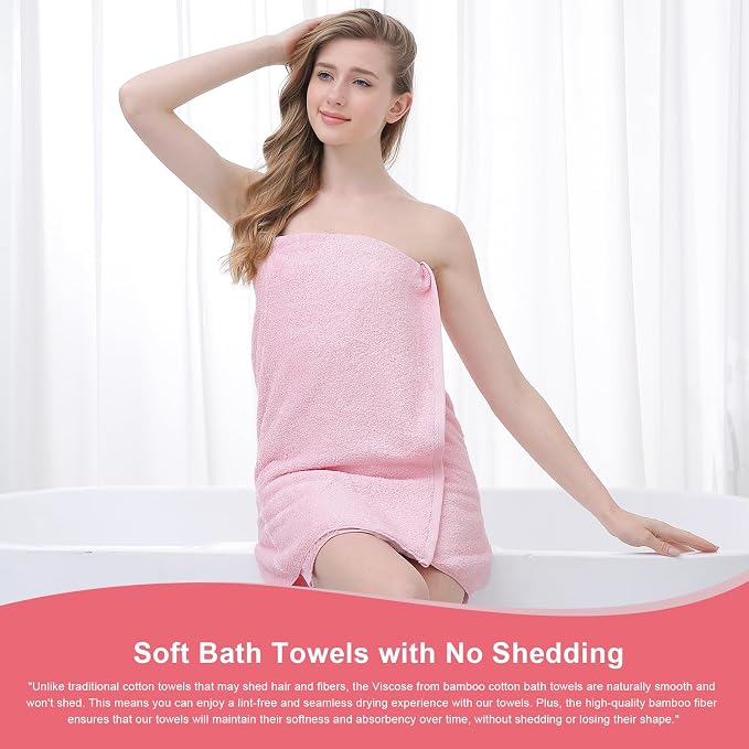 Aibaser Viscose from Bamboo and Cotton Bath Towels Set of 6-27x54 Inch Ultra Soft, Highly Absorbent Large Shower Towels for Bathroom, Spa & Gym (6 Piece Set) (Pink)