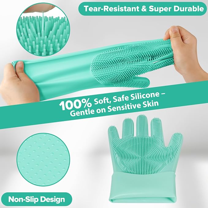 Augwind 6PCS Grooming & Bath Supplies for Dogs, Cats | Dog Washing Gloves | Dog Bath Brush | Dog Shower Brush | Pet Grooming Gloves | Dog Grooming kit | Pet Supplies for Showerhead & Sprayer (Green)