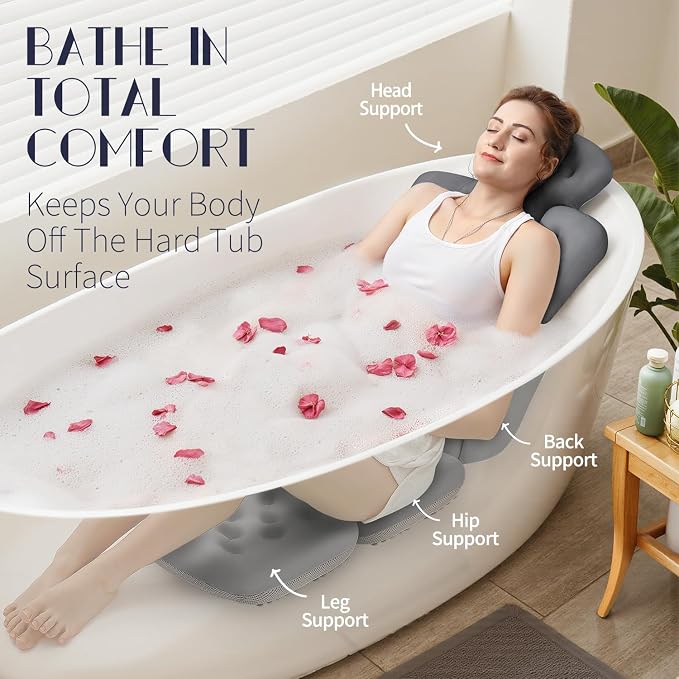 Full Body Bath Pillow for Bathtub, Thick Bathtub Cushion, Luxury Tub Pillow for Bath for Headrest Neck and Back Support Gray 51" x 16"