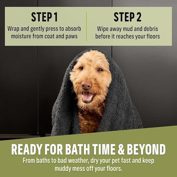 E-Cloth Pet Cleaning & Drying Bath Towel - Dog & Cat Towel, Absorbent Quick Dry Microfiber, Fast Puppy Clean, Grabs Outdoor Mud, Grass, Twigs, & Moisture, Easy to Wash - Medium